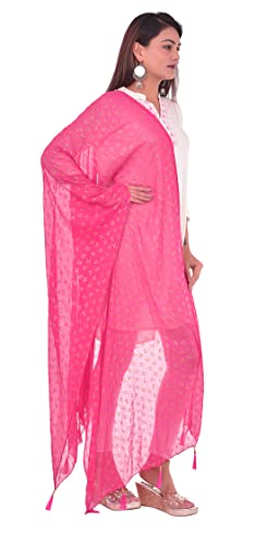 Image of YOUTHQUAKE Soft Chiffon Dupatta with Golden Foil Print & Tassels for Women & Girls