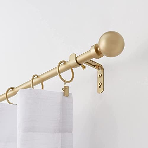 MODE Simplicity Collection 5/8" Diameter Curtain Rod Set with Modern Ball Curtain Rod Finials (Brushed Gold, Fits 16'' to 32'' Windows)