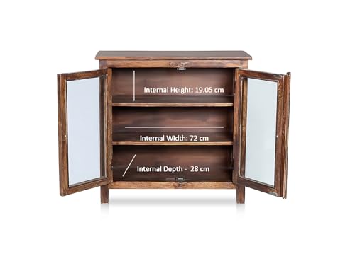 Image of APRODZ 2 Door Cabinet with Wicker Front 2 Shelves | Mango Wood Storage Organizer | Rustic Durable Stylish Wooden Furniture | Compact Design Home Decor (Tubaq)
