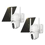 SEHMUA 2K Cámara Vigilancia WiFi Exterior Solar con Batería, 2Piezas 360° Cámara de Vigilancia Domicilio Exterior Sin Cables, Visión Nocturna en Color, Audio Bidireccional, Detección PIR, Cloud