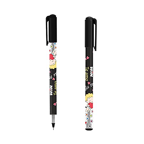 WIN Te Amo Ball Pens | 20 Black Ink Pens | The Magic of Gel in a Ball Pen | 0.7 mm Tip | Cute & Stylish Printed Body with Angel & Heart | Pens for Writing | Ideal for School & Office Stationery