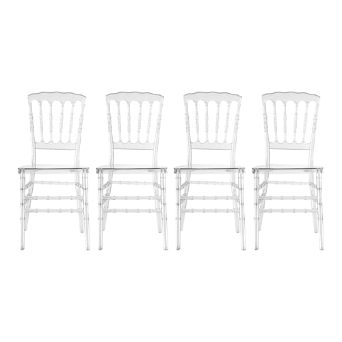 SuhoFutus Juego de 4 sillas transparentes, modernas, resistentes hasta 150 kg, ergonómicas con aspecto de cristal para comedor, bodas y eventos, fáciles de limpiar, transparentes