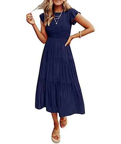 Image of Sexyshine Women's Square Neck Halter Lace Up Criss Cross Maxi Dress Tie Back Sleeveless Smocked Ruched A Line Dress