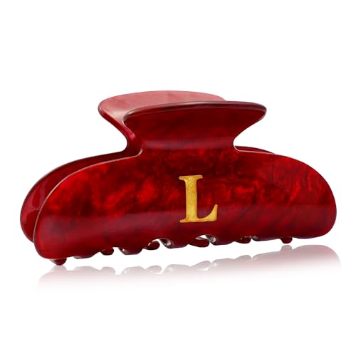 Image of Acrylic Letter Hair Clips for Women - Red Monogram Hair Claw Alphabet Large Hair Clip, Fashion Glitter Claw Clips Elegant And Durable Hair Accessory, Letter L