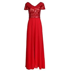 IBAKOM Dames elegante dubbele V-hals glitter pailletten versierd avondjurken volledige lengte bruiloft bruidsmeisje prom formele party maxi-jurken