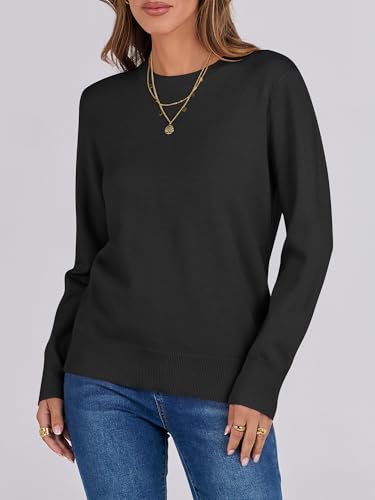 ANRABESS Women’s Long Sleeve Crew Neck Sweater Top Black XXL — view 3