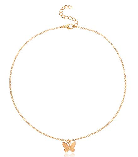 Awanka Boho Necklace Mini Gold Butterfly Pendant Necklaces Chain Short Necklaces Jewelry for Women and Girls