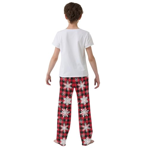 Snowflake Plaid Print Boys Long Pants Soft Trousers Elastic Waist Kids Lounge Bottoms with Pockets S-XL3