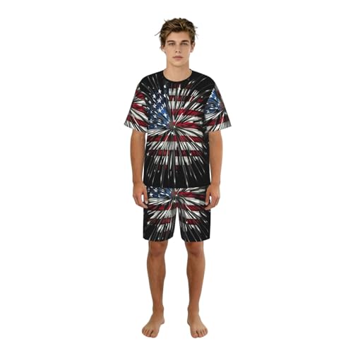 Ensemble pyjama homme anti-transpiration avec poches et motif drapeau USA