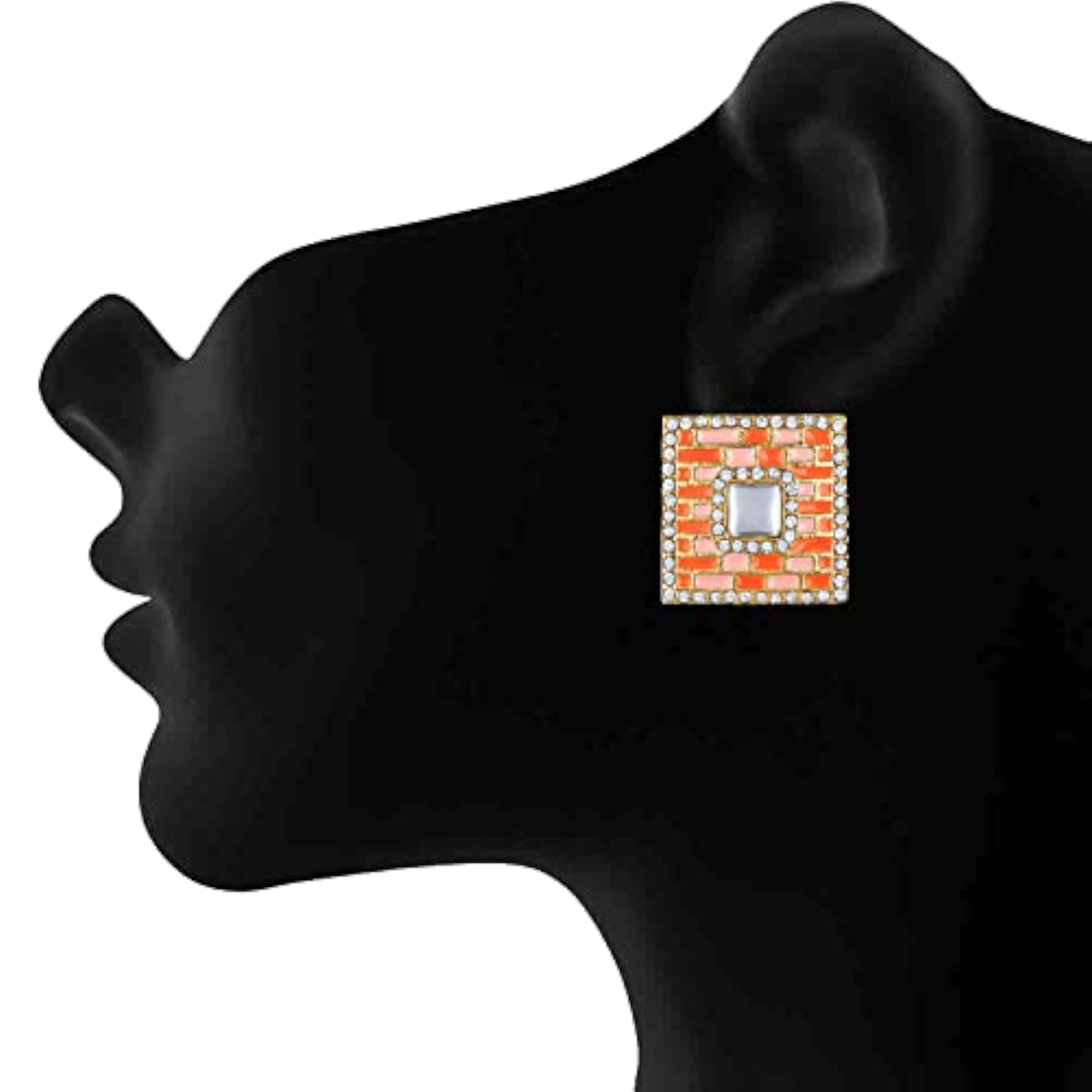 Crystal Dangler Earrings with Orange and Pink Enamel