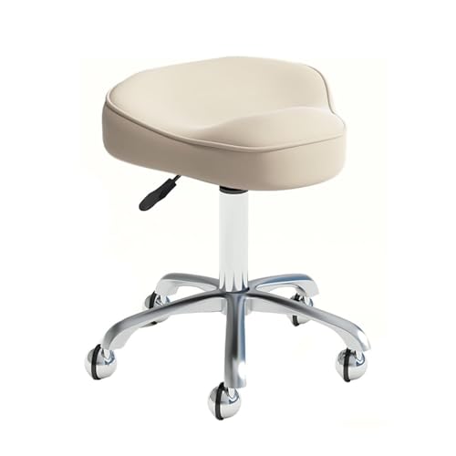 FXLUHAY Taburete Tipo Silla de Montar con Ruedas, Ajustable, Apto for oficinas y Estudios de Maquillaje.(White)