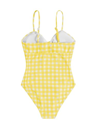 Image of Floerns Girl's Gingham Print Ruched Cut Out Knot Front One Piece Swimsuit
