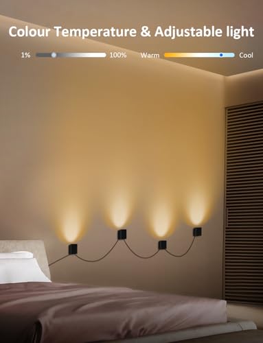 Image of APPECK Smart Wall Sconces 4 Pack, LED Wall Lights RGBCW 8FT, Indoor Dimmable Sconce Lights for Living Room, Bedroom, Game Room, Home Decoration, Music Sync Ambient Lighting Compatible with Alexa
