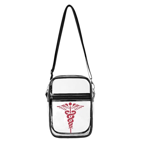 Nurse Nursing Clear Crossbody Bag Stadium Bag Adjustable Side Shoulder Bags Messenger Bag with 2 Compartments