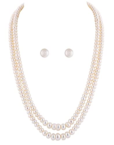 Image of Pitti Jewels And Pearls Natural Fresh Water Hyderabadi Button Shaped 4 To 9 MM Size Pearl Graduation Necklace Chain With Certificate from Hyderabad for Women Girls