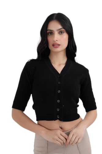 Image of Women Winter Wear V-Neck Half Sleeves Regular Fit Woollen Blouse