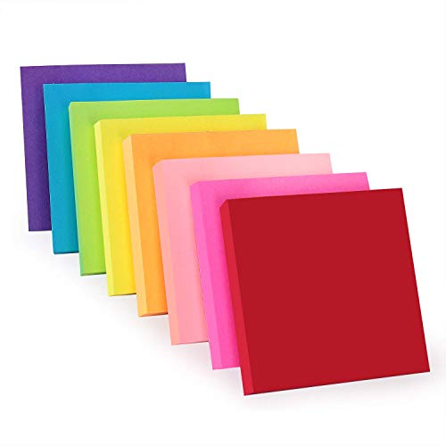 ZCZN 8 Feuillets autocollants Sticky Notes de couleur vive, 76 x 76 mm, 100 feuilles/Pad Self-sticky Notes, 8 pads
