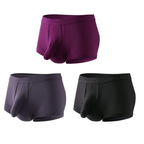 Cerahome Men's Dual Pouch Underwear Short&Long Leg Bulge Boxer Briefs Separated Pouch Modal Trunks (US, Alpha, Large)