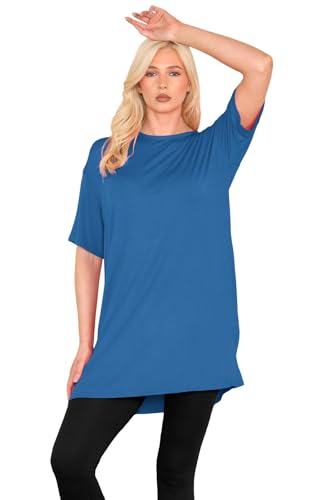 janisramone® Womens Short Sleeve Tunic T Shirts, Round Neck Oversized T Shirts for Women UK, Soft Comfortable Pj Dress, Perfect Summer Longline Ladies Tops Teal