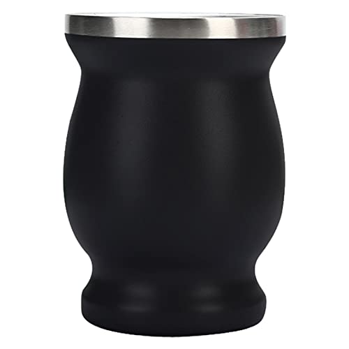 OUCRIY Taza de Calabaza de Acero Inoxidable 304 de 8 Oz, Taza de Aislamiento Al Vacío de Doble Capa con Cepillo de Paja (Negro)