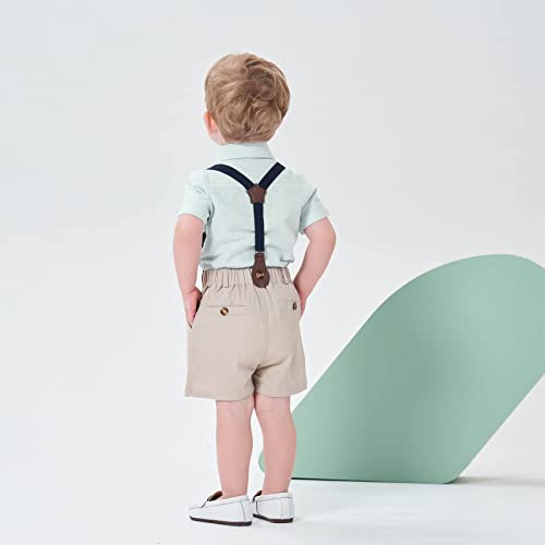 Image of Volunboy Baby Boy Formal Short Set Toddler Summer Gentleman Outfit Kid Short Sleeve Bowtie Shirt Suspender Shorts Suit