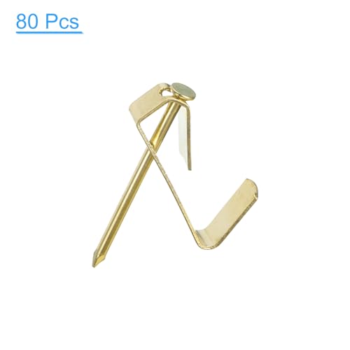 Image of uxcell Picture Hangers, 80Pcs 10lb - Metal Picture Hanging Kit with Nails, Picture Frame Hooks on Drywall Wooden Wall for Clock, House Decoration (Gold)