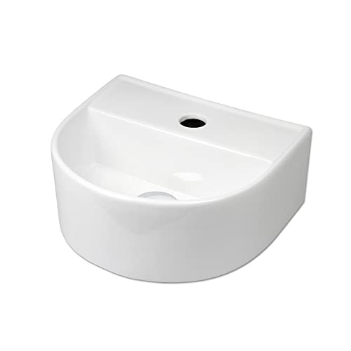 Waschbecken Keramik Hängewaschbecken halbrund 330 x 290 x 130mm weiß Komplettset