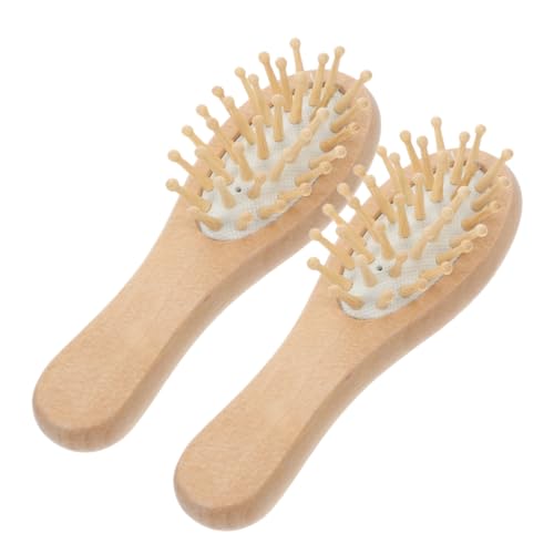 TOGEVAL 2 pièces Brosse Démêlante Mini Coussinée Bois Massage Chevelu Antistatique Compacte et Portable pour Femmes et Filles