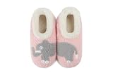 Snoozies Embroidery Slipper Socks for Women, Sherpa Lining Non-Skid Indoor House Slippers (Pink, Large, 9/10)
