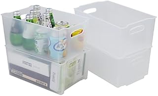 Lesbye Set of 6 Plastic Stackable Fridge Storage Baskets, Freezer Bin Organiser, Matte Transparent, f
