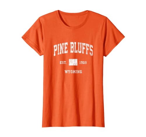 Pine Bluffs Wyoming WY Vintage Athletic Sports Design T-Shirt, Women, Orange, Medium