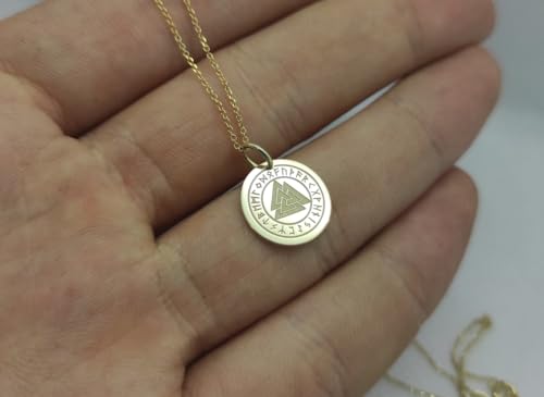 Collar Valknut de plata 925 con colgante de disco de 25 mm y cadena de 45 cm bañada en oro 3