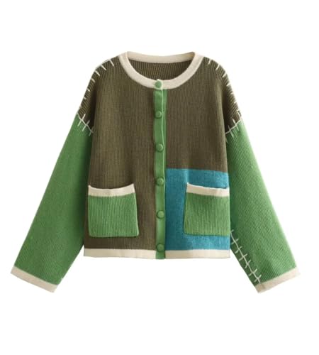 Fashion European and American Style Autumn Knitted Stitching Crewneck Casual