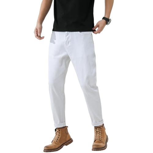 XYGJZ Men Skinny Slim Fit Casual Jeans White Stretch Straight Fashion Denim Pants