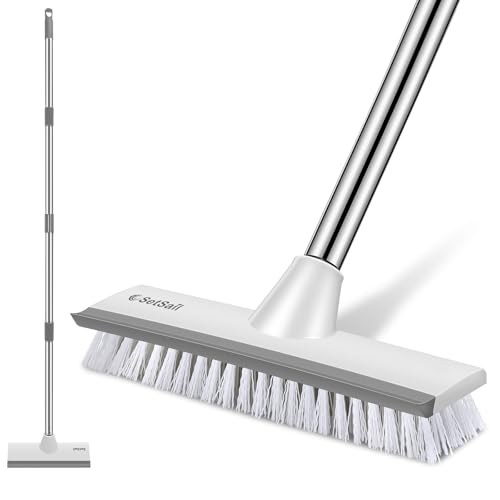 SetSail Floor Scrub Brush with 51-Inch Long Adjustable Handle 2 in 1 Scrape Brush Stiff Bristle Floor Scrubber for Cleaning Shower Bathroom Garage Kitchen Wall Deck Tub Tile