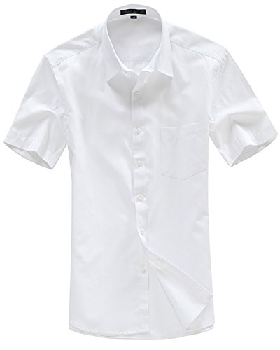 X&F Men's Lapel Short Sleeve Slim Fit Dress Shirt Office Business Shirts3