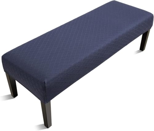 Image of Street27 High Stretch Jacquard Dining Bench Cover Elastic Chair Covers - Anti-Dust Removable Bench Slipcover Washable Bench Seat Protector Cushion Cover for Living Room, Bedroom, (Navy Blue)