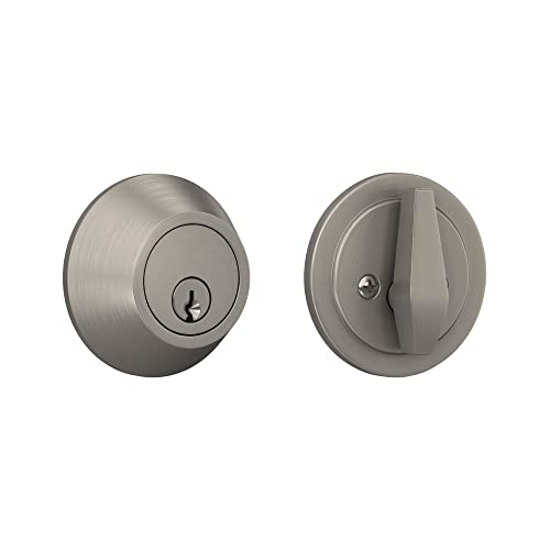 Image of Deadbolt with Round Trim, Keyed 1 Side, Satin Nickel Finish