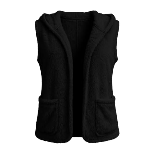 Womens Fuzzy Fleece Vest Hooded Open Front Patch Pockets Casual Fall Layer - image 7