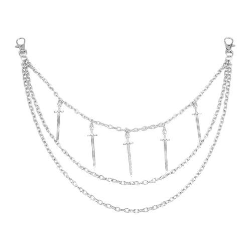 Punk Pants Chain,Gothic Goth Hip Hop Rivet Charm Layered Wallet and Jeans Link Chain, Vintage Rock Jewelry for Men and Women (Sword Layered)