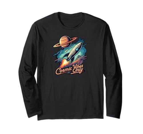 Cosmic Vibes Only Retro Space Rocket Planet Galaxy Aesthetic ����T�V���c