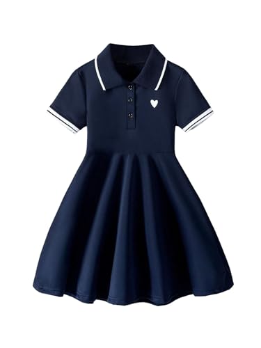 Toddler Girl's Striped Fit and Flare Golf Tennis Dress Button Short Sleeve Ruffle Athletic Dresses