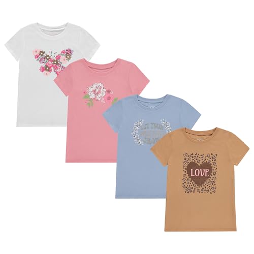 BTween Girls 4 Piece Tops Fashionable Short Sleeve T-Shirt Casual Daily Shirt for Kids Assorted Colors