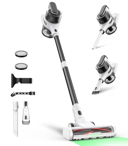 Maircle Cordless Stick Vacuum Cleaner for Home, Lightweight Rechargeable Vacuum with 55min Runtime, Powerful Suction, Green LED Headlight, 9-in-1 Pet Hair Carpet & Hardwood Floor Cleaner