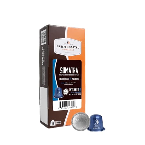 Image of Fresh Roasted Coffee, Sumatra WP Decaf Espresso Capsules for Nespresso OriginalLine, Medium, Single-Origin, Kosher, 10 Recyclable Aluminum Capsules