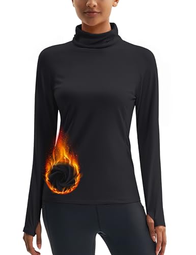 MAGCOMSEN Women's Thermal Shirts Mock Turtleneck Long Sleeve Undershirt Fleece Base Layer Top with Thumb Holes