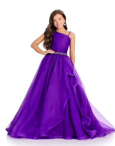One Shoulder Pageant Dresses for Girls Tulle Beaded Flower Girl Dress Long Junior Kids Party Ball Gown3