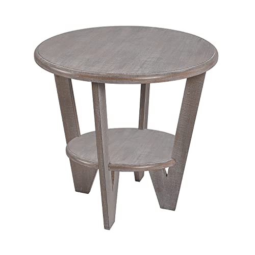 Lonyke Round Farmhouse End Table With Storage Shelf，French Country Grey Accent Table, Dinning Or Living Room, Small Spaces, Modern, Vintage Grey Finish #TOP5