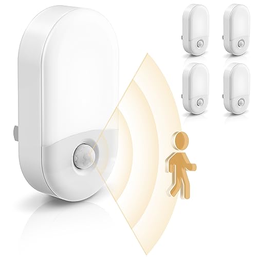 [4 Pack] Motion Sensor Night Light Plug in, LOHAS Motion Activated Night Light, 5000K Daylight White, Night Light Plug Into Wall, Adjustable Brightness, Night Light for Kids, Hallway, Bathroom