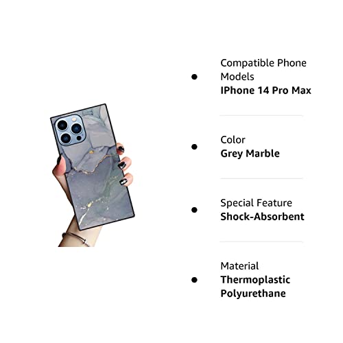 Iphone 14 Pro Max Square Case Grey Marble Design Phone Case 14 Pro Max For Girls Women,Slim Cover Shock Absorption Tpu Silicone Shell Case For Iphone 14 Pro Max 6.7 Inch-Grey #TOP7
